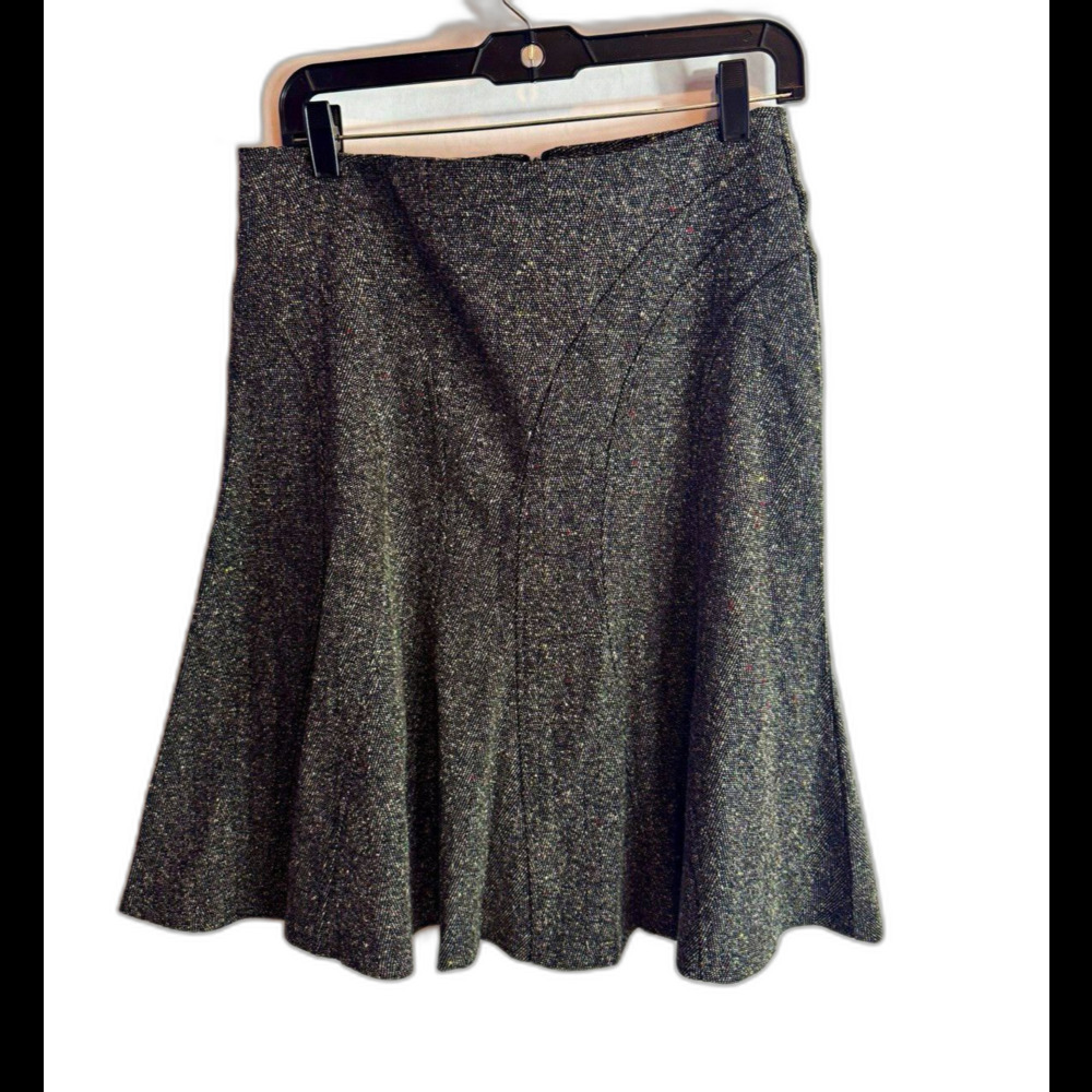 BISOU BISOU Gray Tweed Herringbone A-Line Pleated Knee Skirt Size 6